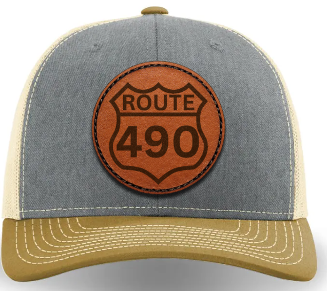 Route 490™ Trucker Hat with Leather Patch - Gray/Birch/Gold